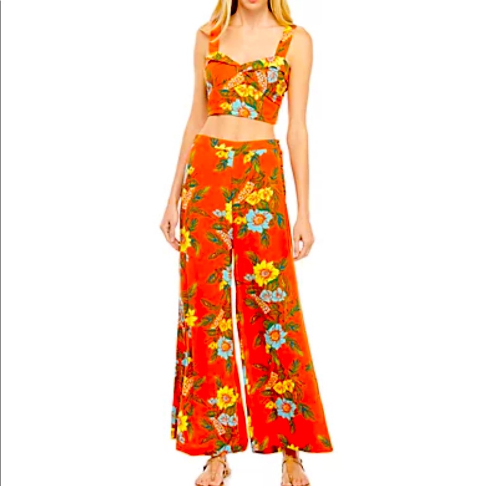 Free People Orange Floral Wide Leg Jumpsuit